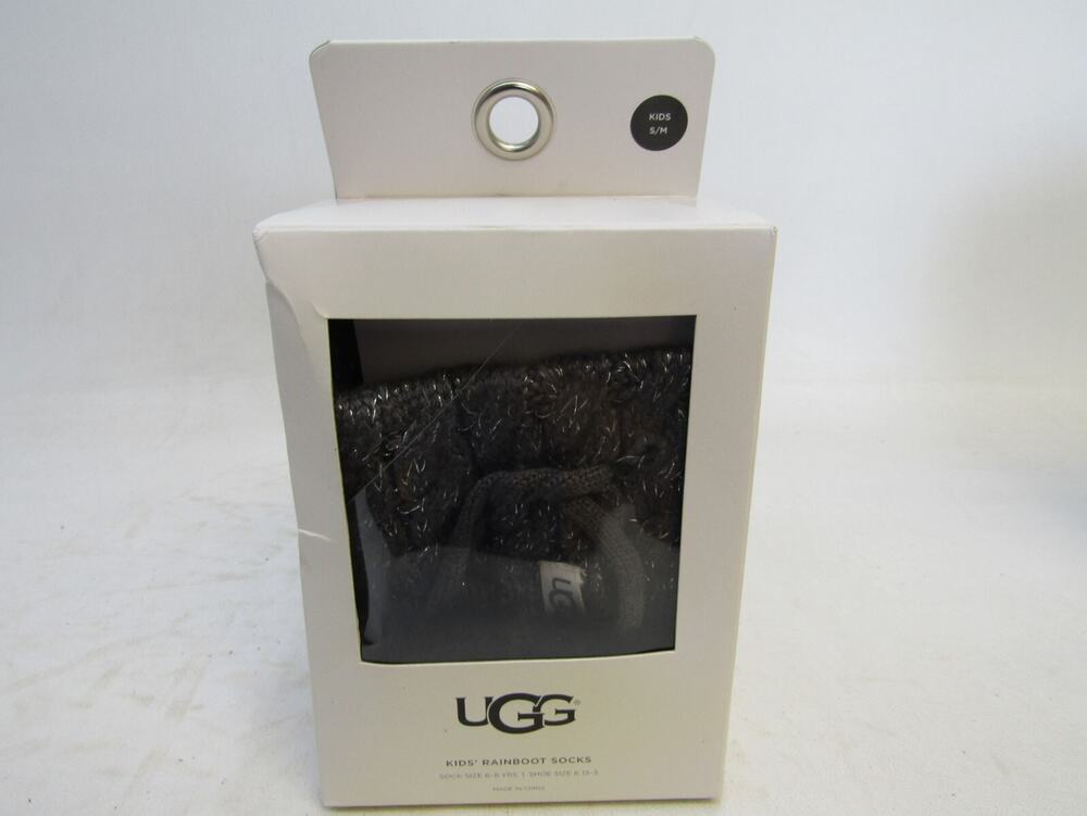 UGG Kids' S/M Rainboot Socks Charcoal Gray Black Cable Knit NEW $24.50 NIB